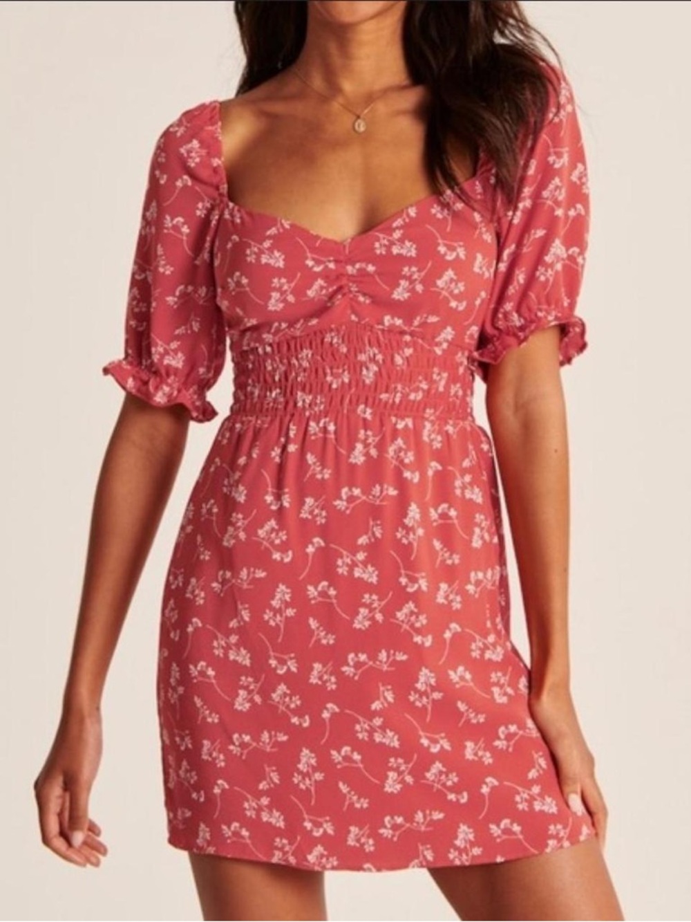 Abercrombie & Fitch Red Floral Smock Waist Mini Dress Size Medium